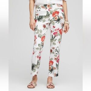 Chico’s Brigitte white green terra cotta pink floral crop pants size 8